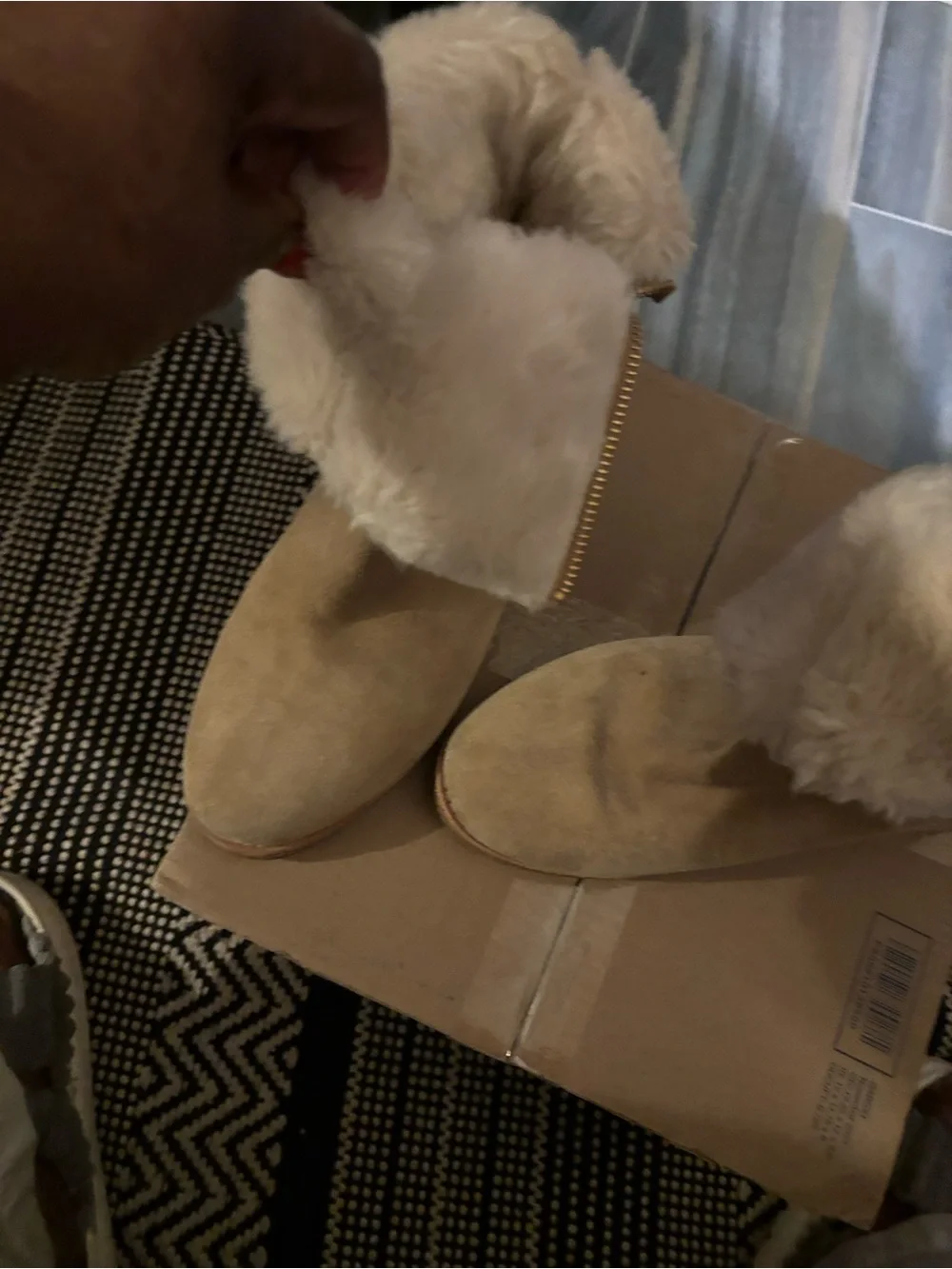 Plush Faux Fur Collar Ankle Booties - Cream